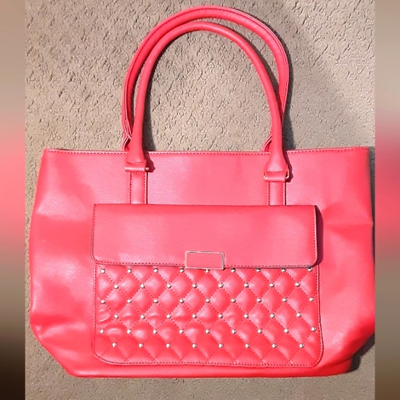 Large red gold studded purse with front button pocket back zip pocket - Picture 1 of 2